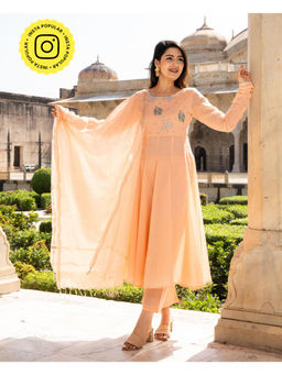 Bud & Tulip - Peach Shalu Anarkali with Pant and Dupatta (Set of 3)