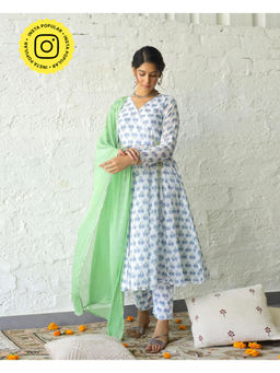 Bud & Tulip - White Sundari Anarkali with Pant and Dupatta (Set of 3)