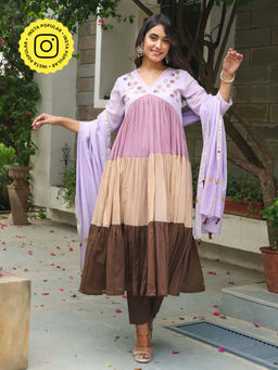Bud & Tulip - Multi Manushi Anarkali Kurta with Pant and Dupatta (Set of 3)