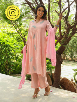 Bud & Tulip - Medha Pink Kurta with Pant and Dupatta (Set of 3)