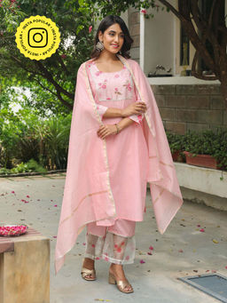 Bud & Tulip - Kanika Pink Kurta with Palazzo and Dupatta (Set of 3)