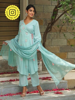 Bud & Tulip - Maharupa Angrakha Kurta with Pant and Dupatta (Set of 3)