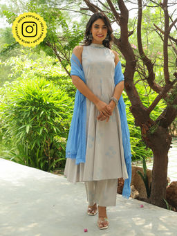 Bud & Tulip - Grey Roop Grey Kurta with Palazzo and Dupatta (Set of 3)