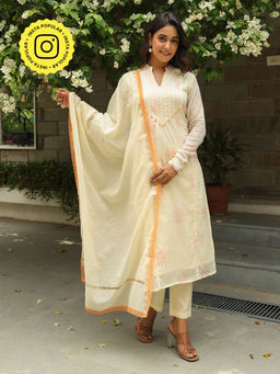 Bud & Tulip - Surupa Yellow Kurta with Pant and Dupatta (Set of 3)
