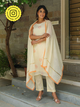 Bud & Tulip - Surupa Straight Kurta with Pant and Dupatta (Set of 3)