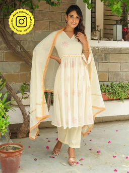 Bud & Tulip - Surupa Gathered Anarkali Kurta with Pant and Dupatta (Set of 3)