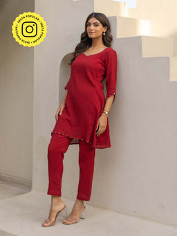 Bud & Tulip - Red Rose Kurta with Pant (Set of 2)