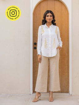 Bud & Tulip - White Beige Shirt with Palazzo (Set of 2)