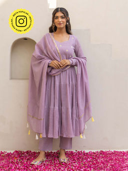 Bud & Tulip - Adhya Lavender Anarkali Kurta with Pant and Dupatta (Set of 3)