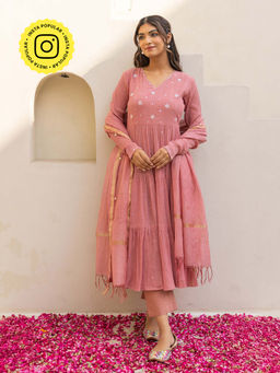 Bud & Tulip - Gulabo Pink Anarkali Kurta with Pant and Dupatta (Set of 3)