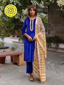 Bud & Tulip - Neel Kamal Blue Kurta 1Pant Dupatta (Set of 3)