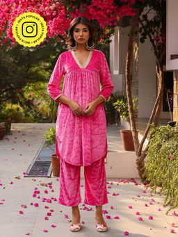 Bud & Tulip - Pink Jhilmil Pink Kurta with Pant (Set of 2)