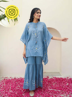 Bud & Tulip - Blue Eka Sharara with Kaftan (Set of 2)