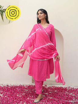 Bud & Tulip - Hot Pink Wrap Kurta with Pant and Dupatta (Set of 3)