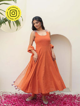 Bud & Tulip - Rust Cinderella Anarkali with Pant and Dupatta (Set of 3)