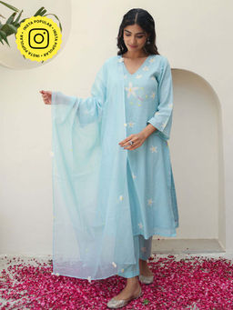Bud & Tulip - Blue Somya Kurta with Pant and Dupatta (Set of 3)