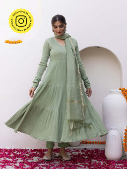 Bud & Tulip - Womens Cotton Embroidered Green Adhya Suit