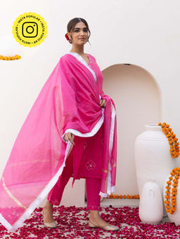 Bud & Tulip - Womens Cotton Floral Pink Somya Suit