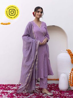 Bud & Tulip - Womens Cotton Sequined Lavender Manushi Wrap Suit