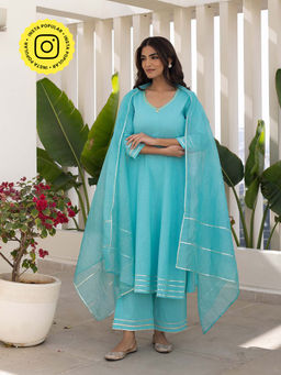 Bud & Tulip - Womens Cotton Embroidered Blue Brinda Suit
