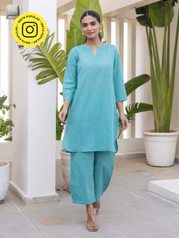 Bud & Tulip - Womens Cotton Embroidered Blue Divisha Co-ord Set