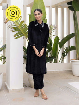 Bud & Tulip - Womens Cotton Sequined Black Makhmal Co-Ord Set