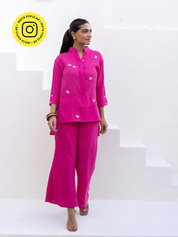 Bud & Tulip - Womens Cotton Embroidered Pink Pihu Co-Ord Set