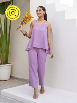 Bud & Tulip - Womens Cotton Embroidered Lavender Ena Co-Ord Set