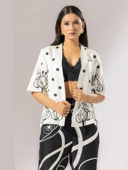 Thee Modern Roots - Ivory Poppy Satin Silk Kimono Jacket