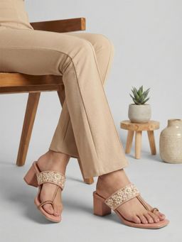 Gahan - Womens Pink Round Toe Block Sandal Heels