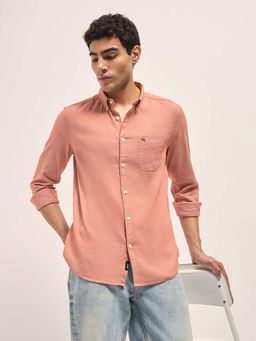 The Bear House - Men Orange Solid Casual Shirt