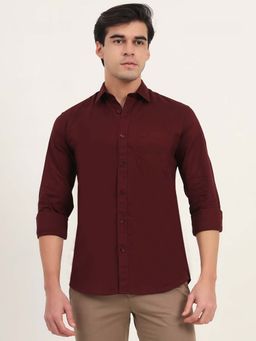 Greenfibre - Men Maroon Solid Casual Shirt