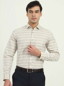 Greenfibre - Men Beige Stripes Formal Shirt