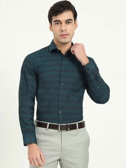 Greenfibre - Men Green Stripes Formal Shirt