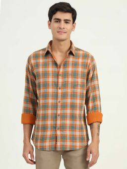 Greenfibre - Men Orange Checks Casual Shirt