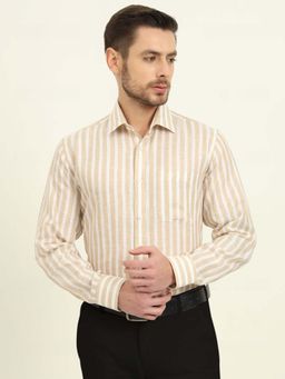 JadeBlue - Men Beige Stripes Formal Shirt