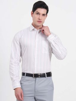 JadeBlue - Men White Stripes Formal Shirt