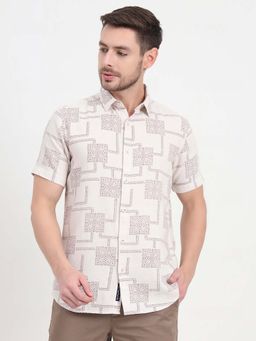 JadeBlue - Men Beige Printed Casual Shirt