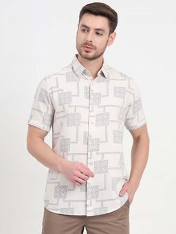 JadeBlue - Men Cream Printed Casual Shirt