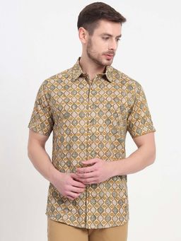 JadeBlue - Men Mustard Printed Casual Shirt