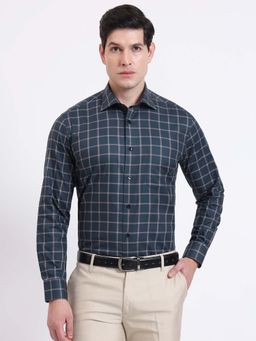 Metal - Men Teal Checks Formal Shirt