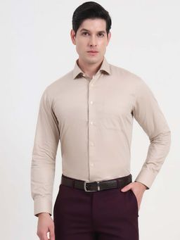 Metal - Men Beige Solid Formal Shirt