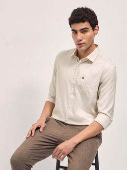 The Bear House - Men Cream Woven Formal Shirt