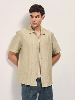 The Bear House - Men Beige Textured Casual Shirt