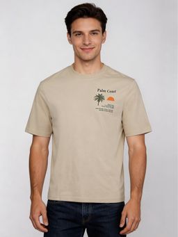R&B - Beige Printed Mens Short Sleeves T-Shirt