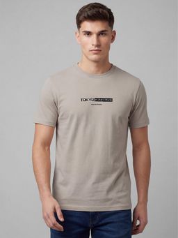 R&B - Beige Printed Mens Short Sleeves T-Shirt