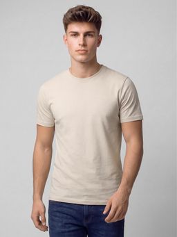 R&B - Beige Solid Mens Short Sleeves T-Shirt