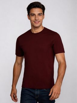 R&B - Maroon Solid Mens Short Sleeves T-Shirt