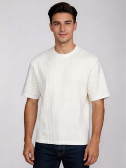 R&B - Off White Textured Mens Short Sleeves T-Shirt