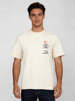 R&B - Cream Printed Mens Short Sleeves T-Shirt